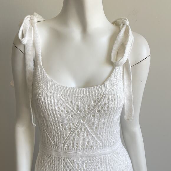 Lulus White Crochet Tie Shoulders Strap Midi Dress Size Medium Resort Coastal - Picture 4 of 14